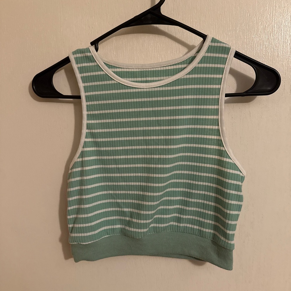 Zara Green and White Striped Crop Top